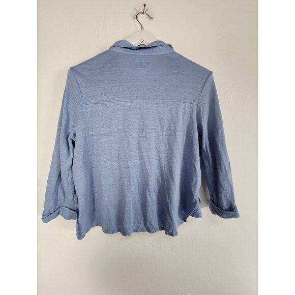 Sigrid Olsen Womens Large Blue Button-Up Collared Shirt with Pocket Lightweight - Picture 2 of 7